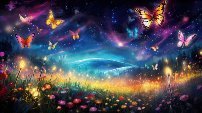 fantasy butterflies in the forest background