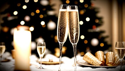 (4K) Champagne glasses on new years day AI
