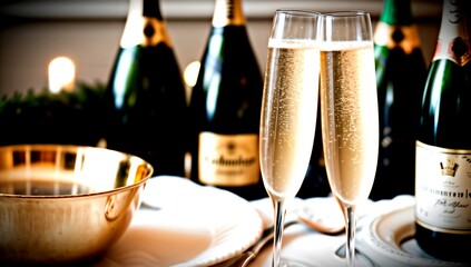 (4K) Champagne glasses on new years day AI
