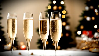 (4K) Champagne glasses on new years day AI