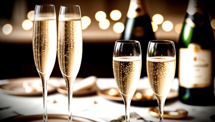 (4K) Champagne glasses on new years day AI