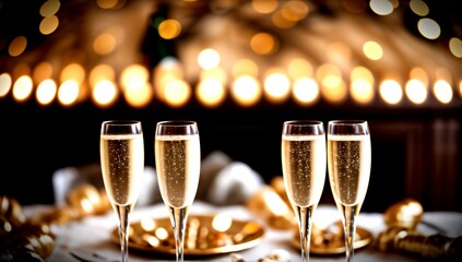(4K) Champagne glasses on new years day AI