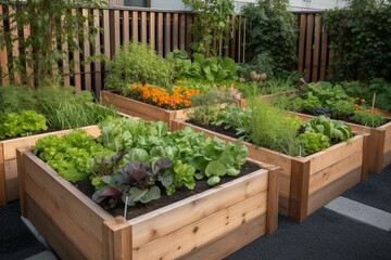 Fototapeta na wymiar A compact garden filled with veggies. Generative AI