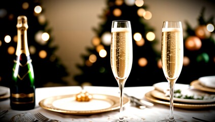 (4K) Champagne glasses on new years day AI