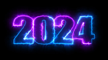 2024,  happy new year 2024,  New year text. Happy new year neon style