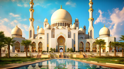 Fototapeta premium Mosque with blue sky an sunset