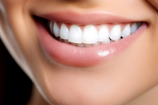 Cropped photo of woman mouth with perfect white bright smile and healthy teeth