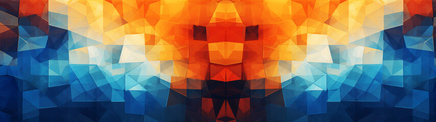 Abstract colored shapes in orange and blue on window, as mosaic, background, texture