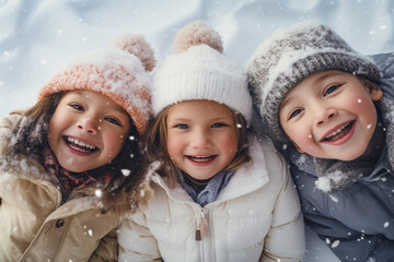 Kids in winter attire, joyfully playing in the pristine snow