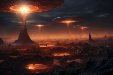 Extraterrestrial alien fantasy landscape. Fiction space. Generate Ai