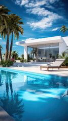 Fototapeta premium Luxury villa with a swimming pool, expensive real estate, holiday by the sea in a rented villa