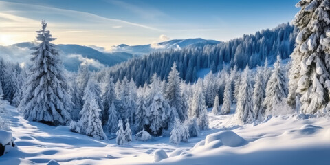 Fototapeta premium Stunning Panorama of Snowy Landscape in Winter in Black Forest - Winter Wonderland