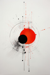 Circle with black ink and red dot on white background created with Generative Ai