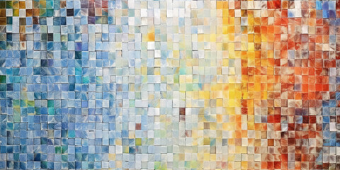White and Colorful Abstract Grunge Glass Square Mosaic Tile Mirror Wall Texture Background Banner Panorama