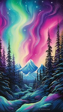 A pulsating aurora borealis, rendered in luminescent pastel shades.