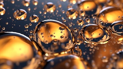 Oil drops texture omega bubbles gold liquid skin care.Generative AI