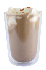 Glass of pumpkin coffee with cinnamon. Pumpkin spice latte. Png file.