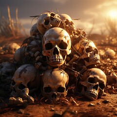 Generative AI. Mountain of Skulls - obrazy, fototapety, plakaty