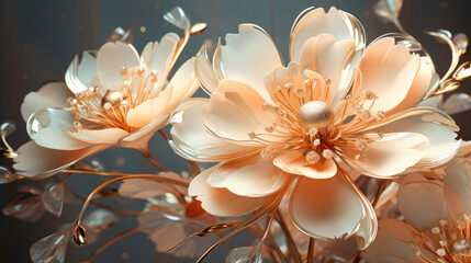 a bunch of flowers that are on a table.   Illustration of a Peach color flower, Perfect for Wall Art.
