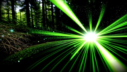 Fototapeta na wymiar (4k) Mysterious green object in the middle of the forest, AI