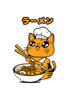 chat qui mange une soupe Ramen