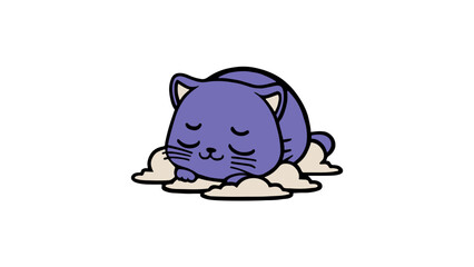 chat qui dort et rêve sur les nuages kawaii chibi