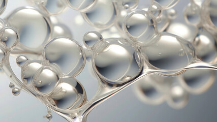 Bubbles, blows, drops transparent liquid fluid combined with water, molecular background, texture, 3d effect