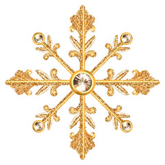 Gold Snowflake icon Christmas Holiday Symbol Glitter Golden 3d Decoration