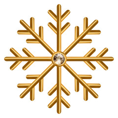 Gold snowflake icon Christmas Holiday Symbol Golden 3d Decoration