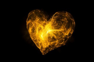 radiant yellow heart against dark backdrop. Generative AI