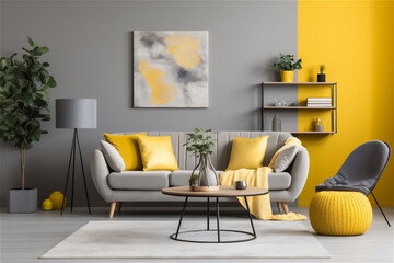 yellow and grey living room