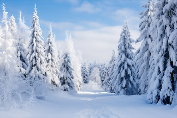 frozen winter landscape. trees covered in snow