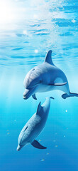 Dolphins Swimming Gracefully In Transparent Sea. Cell Phone Wallpaper