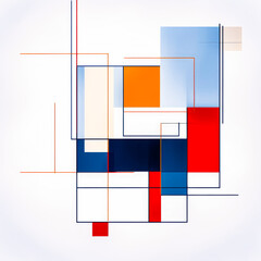  A geometric artwork composition showcasing geometric shapes in bold red and blue colors.