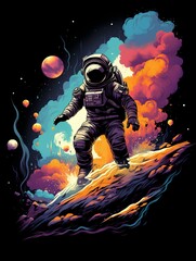 design for a t-shirt depicting an astronaut in space