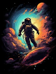 design for a t-shirt depicting an astronaut in space