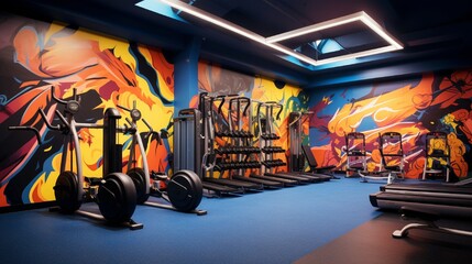 A state-of-the-art gym, the wall beside the equipment open for fitness goals or tips.