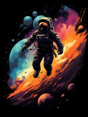 design for a t-shirt depicting an astronaut in space