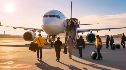 Passengers Boarding Plane Represent the Convenience of Air Travel in an Interconnected World