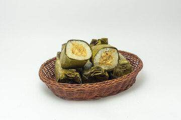 Indonesian tradisional food called lemper made from steamed glutinous rice with chicken floss...