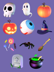 3D halloween icon set