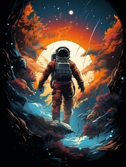 design for a t-shirt depicting an astronaut in space