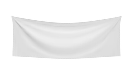 White textile banner with folds. Blank hanging fabric template. Png clipart isolated on transparent background