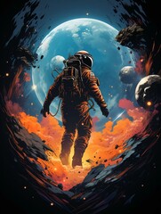 design for a t-shirt depicting an astronaut in space