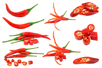 Set of red hot pepper chili isolated on transparent background with png. Spicy chili Asia food spice