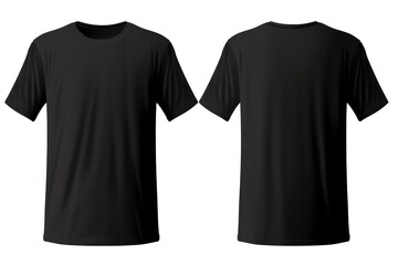 T-shirt mockup. Black blank t-shirt front and back views isolated on transparent background. - obrazy, fototapety, plakaty