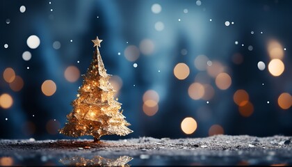 Abstract Christmas Tree Glittering Particles on a blue background - obrazy, fototapety, plakaty