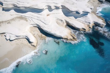 A Drone's Perspective Of The Beach Known For Its White Rock Formations And Azure Sea