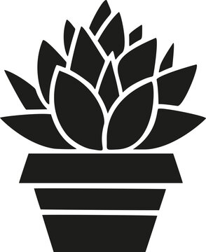 Succulent flower plant cactus vector simple silhouette in a pot