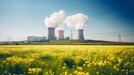 Nuclear power plant. Nature background